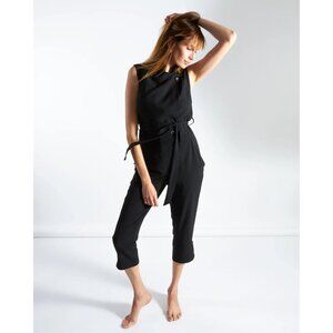 Malia Mills Boss Lady‎ Belted Jumpsuit In Black Crepe Size 8 Made in NYC USA